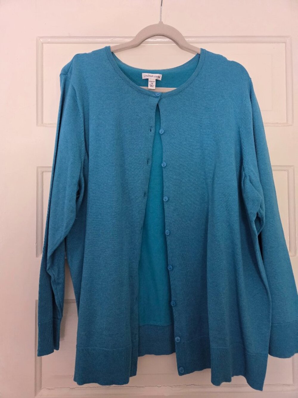 Croft & Barrow Womens 3XL Turquoise Colored Cardigan Sweater - Picture 2 of 2